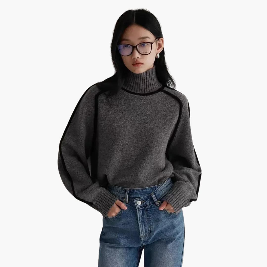 Marlowe | Women's Turtleneck Contrast Trim Relaxed Fit Jumper
