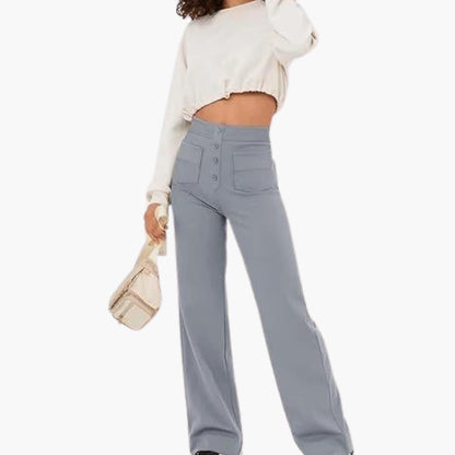 Marlowe | Women's High Waisted Wide Leg Button Front Trousers