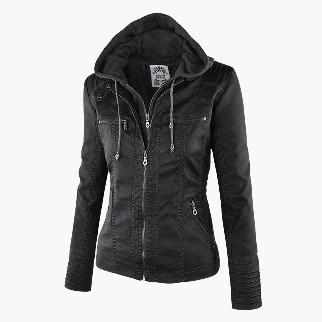 Harper | Women's Faux Leather Hooded Zip-Up Jacket