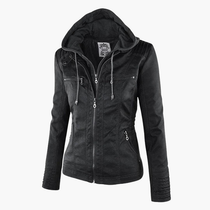 Harper | Women's Faux Leather Hooded Zip-Up Jacket