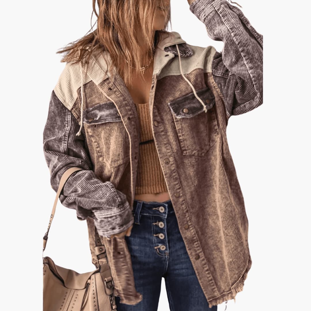Marlowe | Women's Colour Block Corduroy Button-Up Oversized Jacket