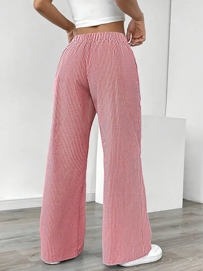Marisol | Women's Striped Wide Leg Drawstring Beach Trousers