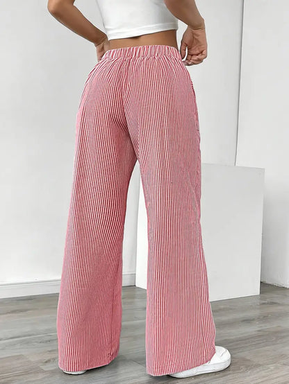 Marisol | Women's Striped Wide Leg Drawstring Beach Trousers