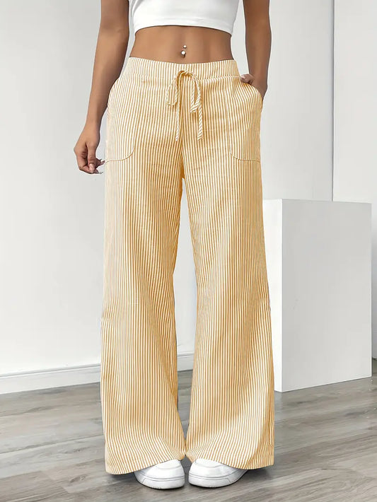 Marlowe | Women's Striped Wide-Leg Drawstring Beach Trousers