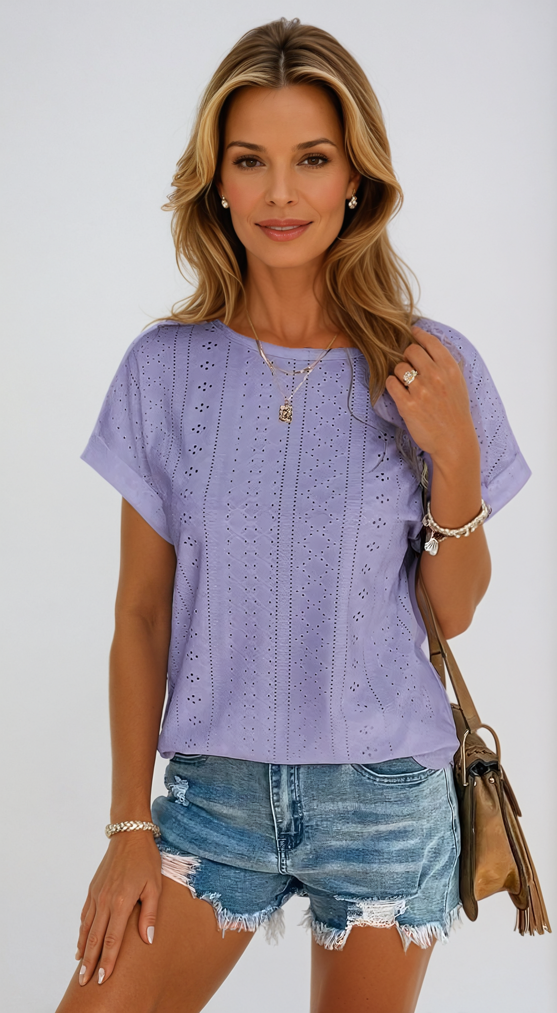 Becky | Eyelet Tops Short Sleeve Oversized Casual Blouses