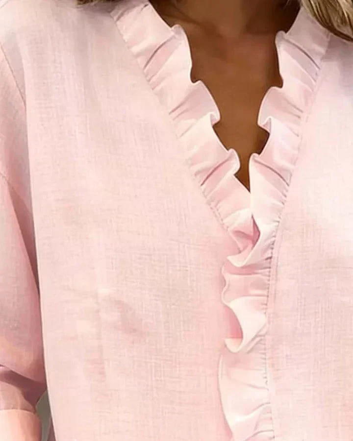 Matilda | Women's Ruffle V Neck Relaxed Long Sleeve Blouse