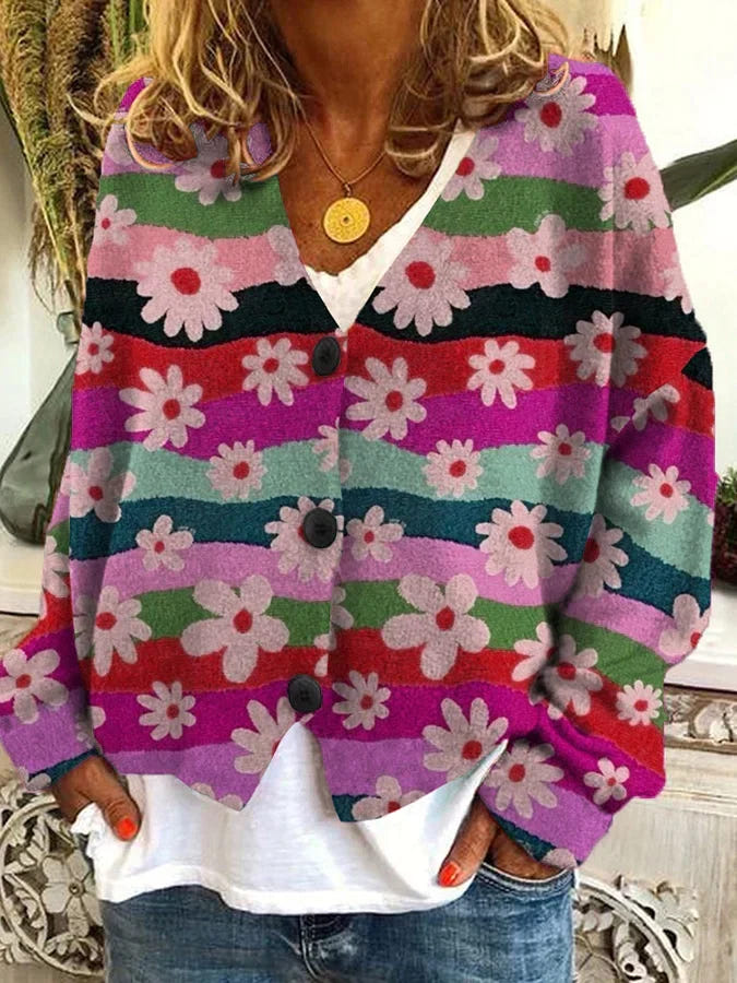 Marigold | Women's Vintage Inspired Floral Chunky Knit Cardigan