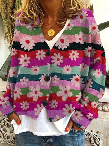 Marigold | Women's Vintage Inspired Floral Chunky Knit Cardigan