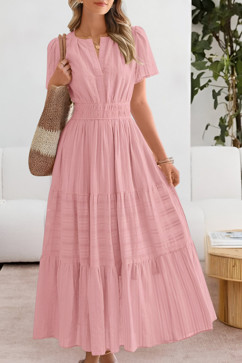 Meadow | Women's Boho Cotton Blend Tiered A Line Casual Summer Midi Dress
