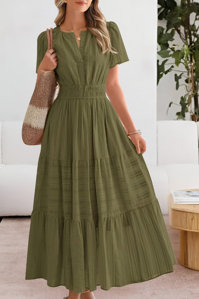 Meadow | Women's Boho Cotton Blend Tiered A Line Casual Summer Midi Dress