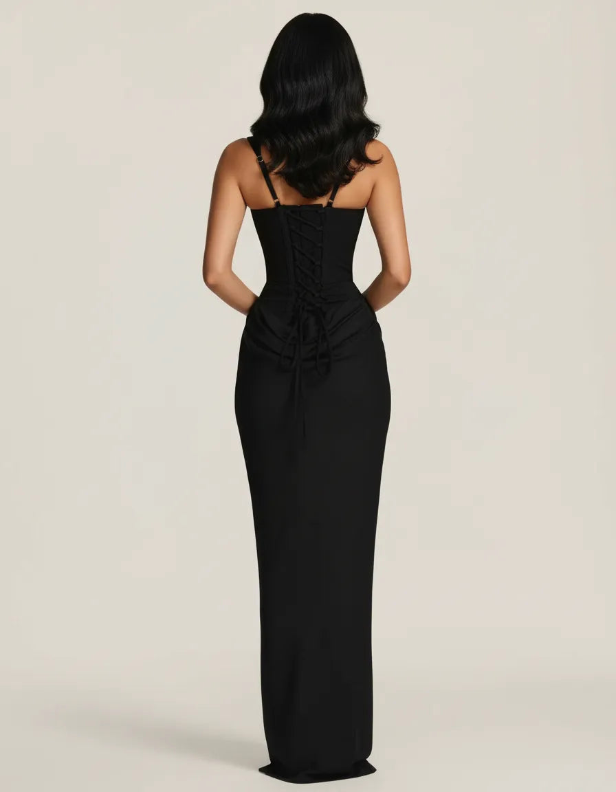 Seraphine | Women's Corset Draped Square Neck Maxi Dress