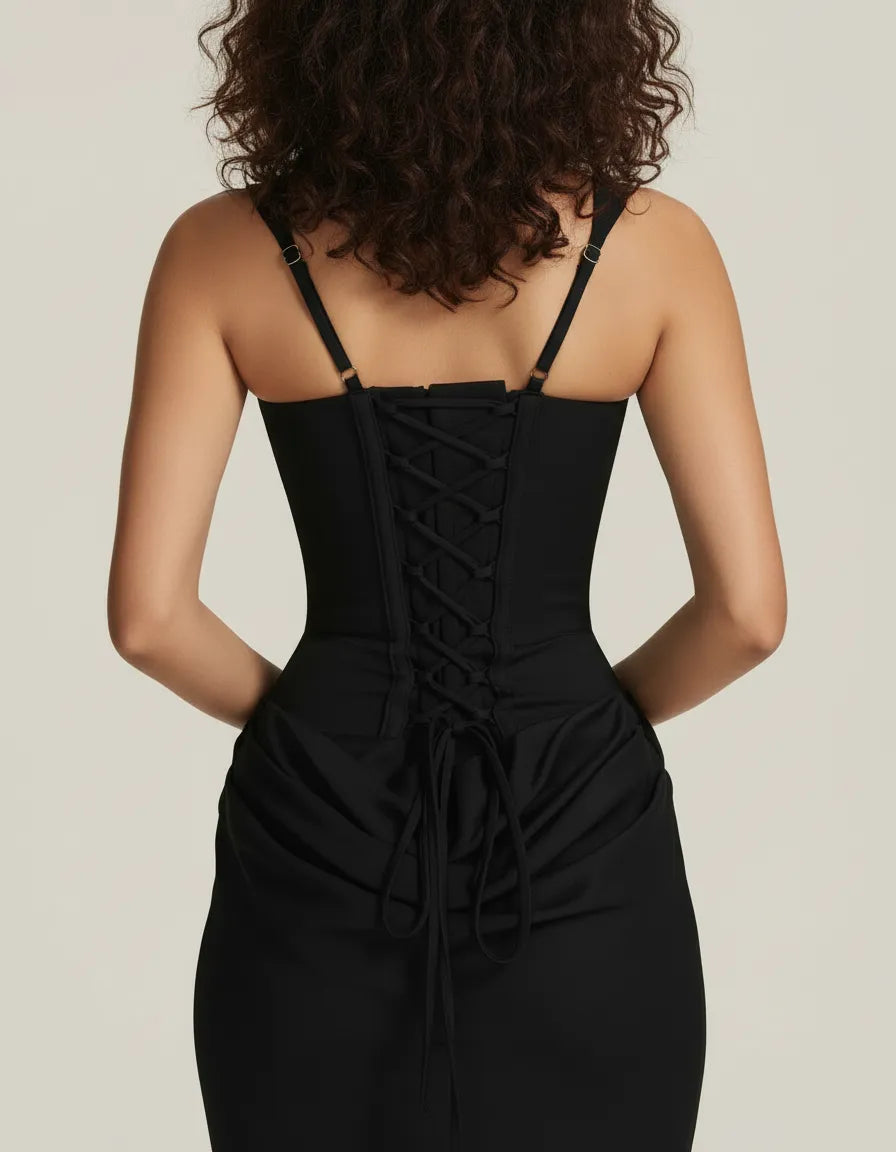 Seraphine | Women's Corset Draped Square Neck Maxi Dress