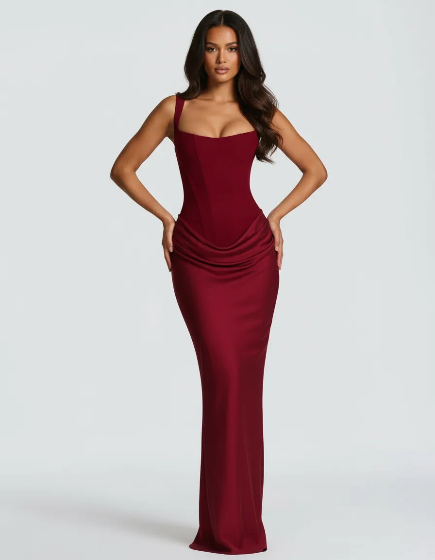 Seraphine | Women's Corset Draped Square Neck Maxi Dress