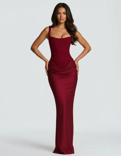 Seraphine | Women's Corset Draped Square Neck Maxi Dress