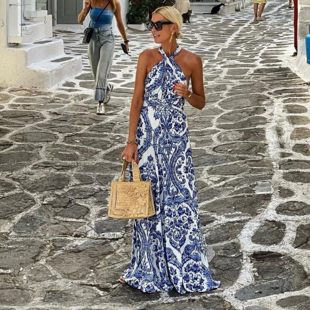 Alyra | Women's Halter Backless Printed Summer Maxi Dress