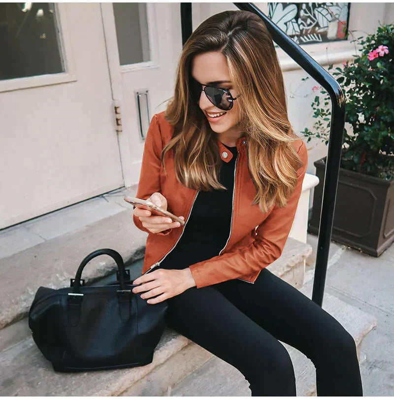Selene | Women's Leather Look Biker Zip-Up Jacket
