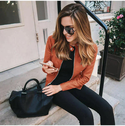 Selene | Women's Leather Look Biker Zip-Up Jacket