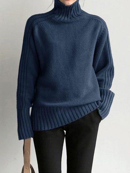Isolvra | Women's Ribbed Roll Neck Oversized Knit Jumper