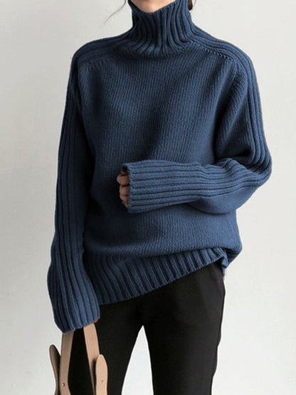 Isolvra | Women's Ribbed Roll Neck Oversized Knit Jumper