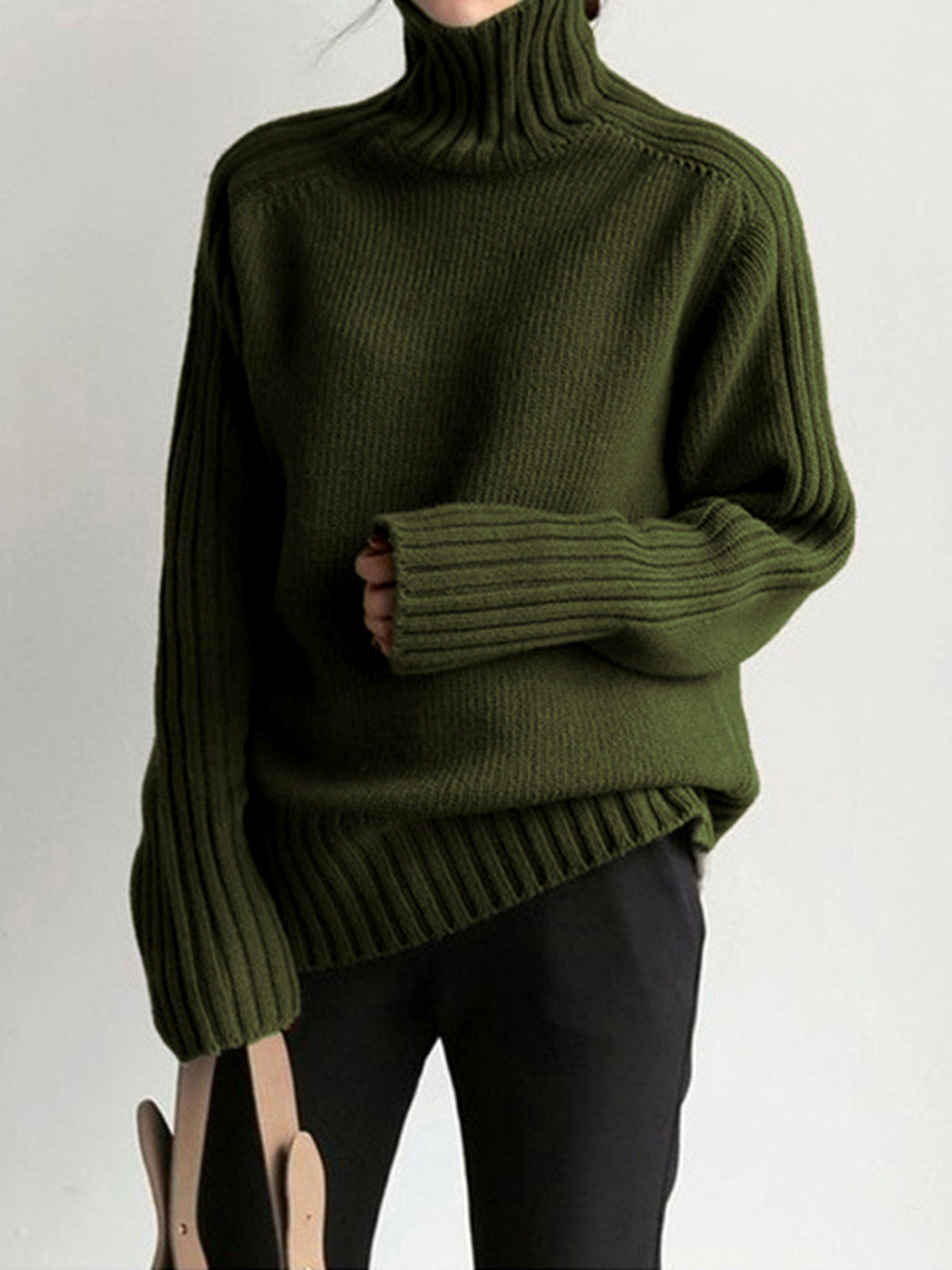 Isolvra | Women's Ribbed Roll Neck Oversized Knit Jumper