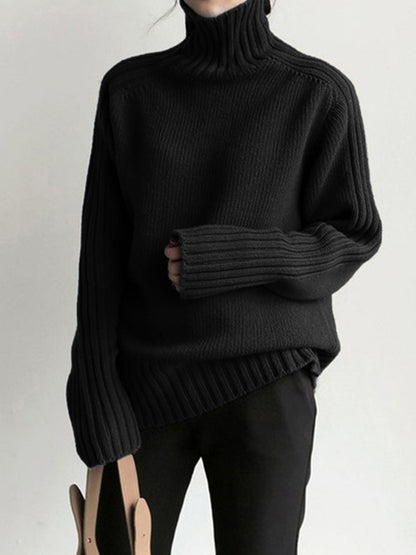 Isolvra | Women's Ribbed Roll Neck Oversized Knit Jumper