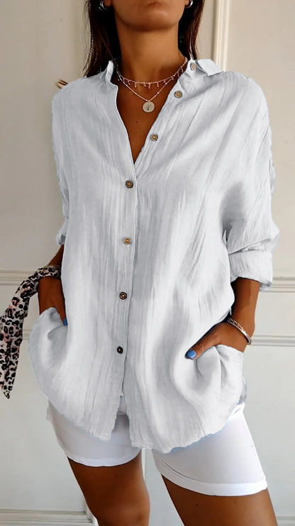 Bea | Women's Linen Blend Oversized Button Down Collared Shirt