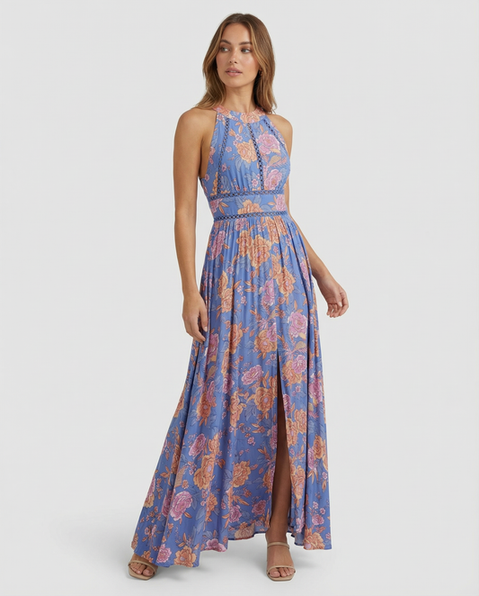 Marlowe | Women's Floral Halter Neck Split Maxi Dress