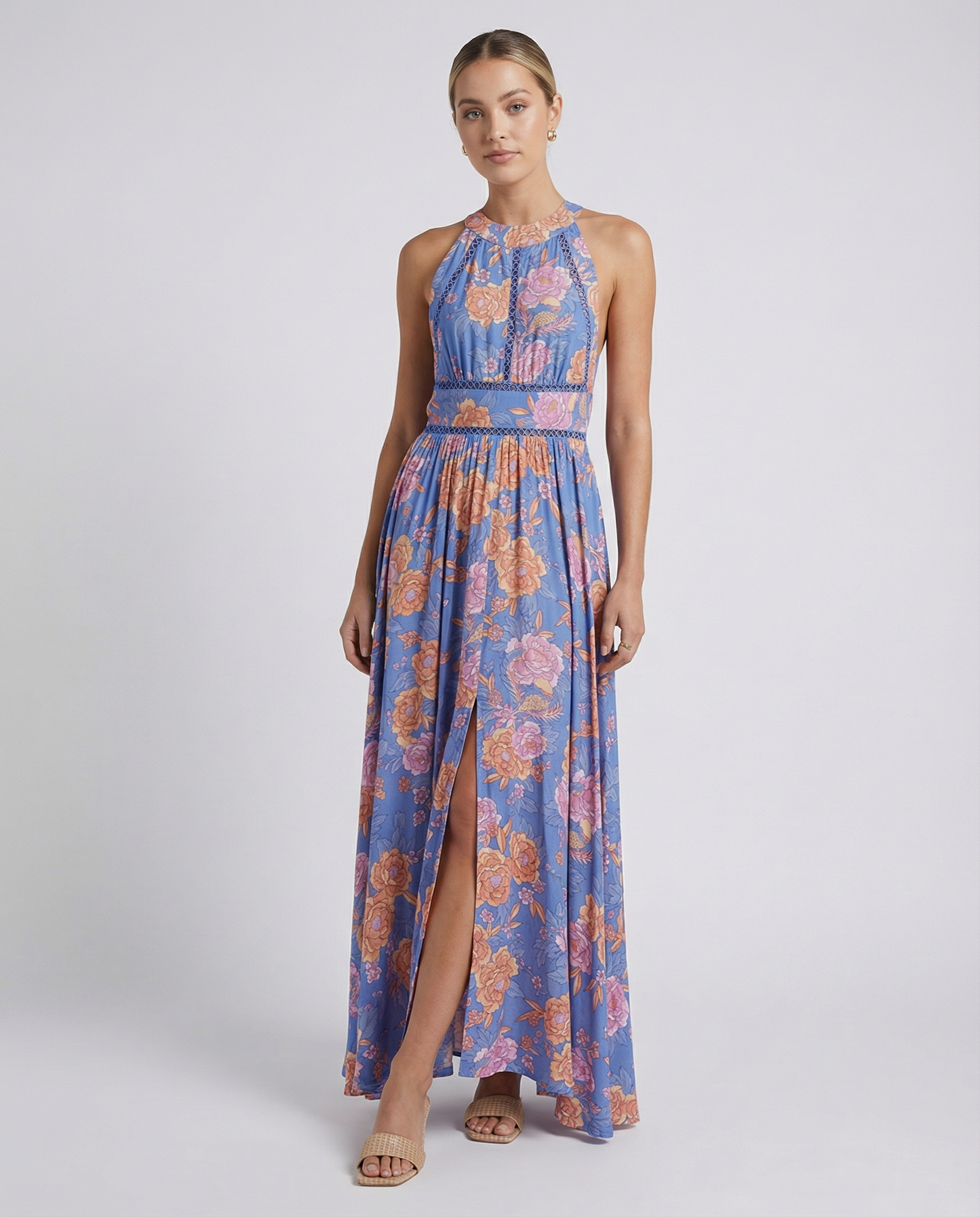 Marlowe | Women's Floral Halter Neck Split Maxi Dress