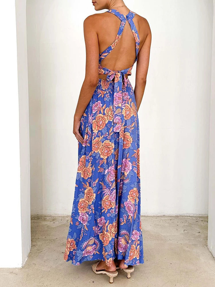 Marlowe | Women's Floral Halter Neck Split Maxi Dress