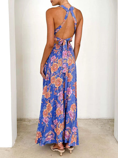 Marlowe | Women's Floral Halter Neck Split Maxi Dress