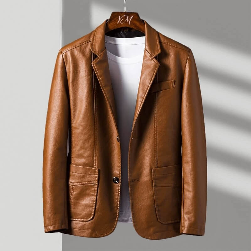 Lorcan | Men's Leather Blazer Tailored Two Button Jacket