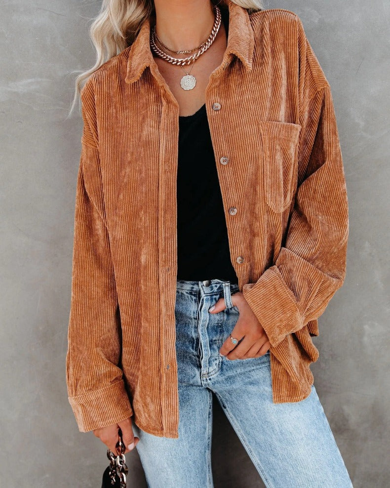 Corinne | Women's Corduroy Oversized Button Up Shirt