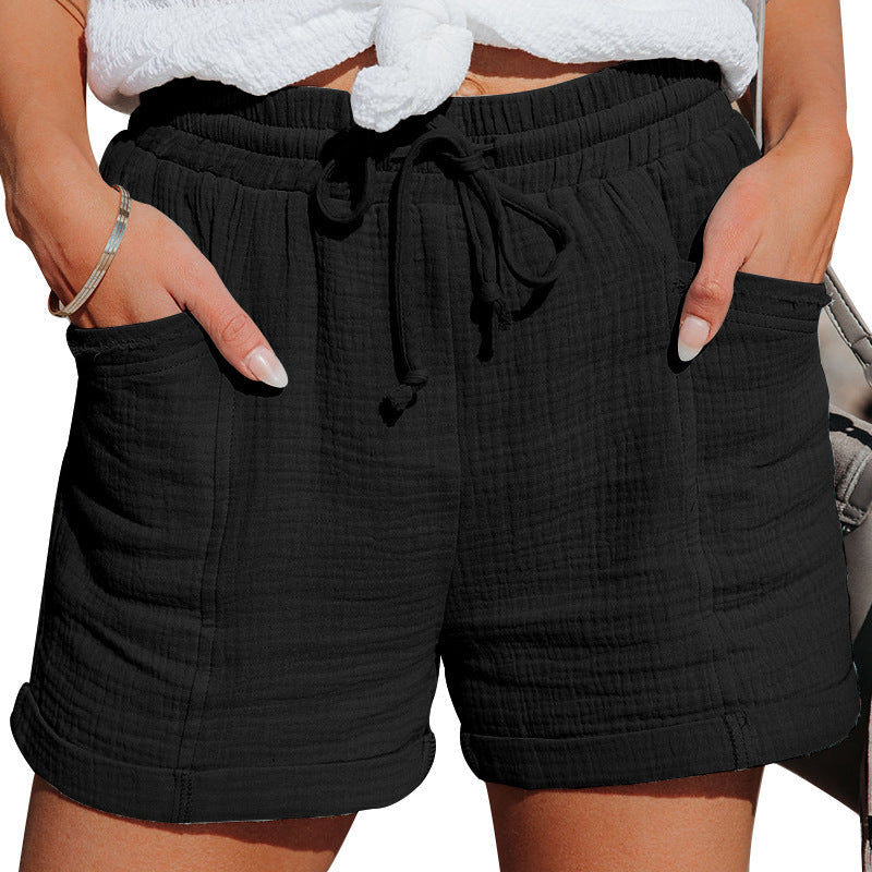 Clara | Women's Casual Shorts Drawstring Elastic Waist Crinkle Gauze