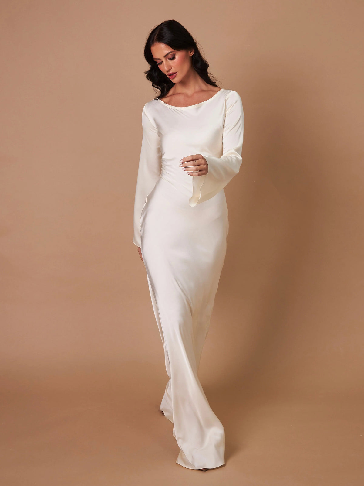 Ariadne | Women's Long Sleeve Satin Flowing Maxi Dress