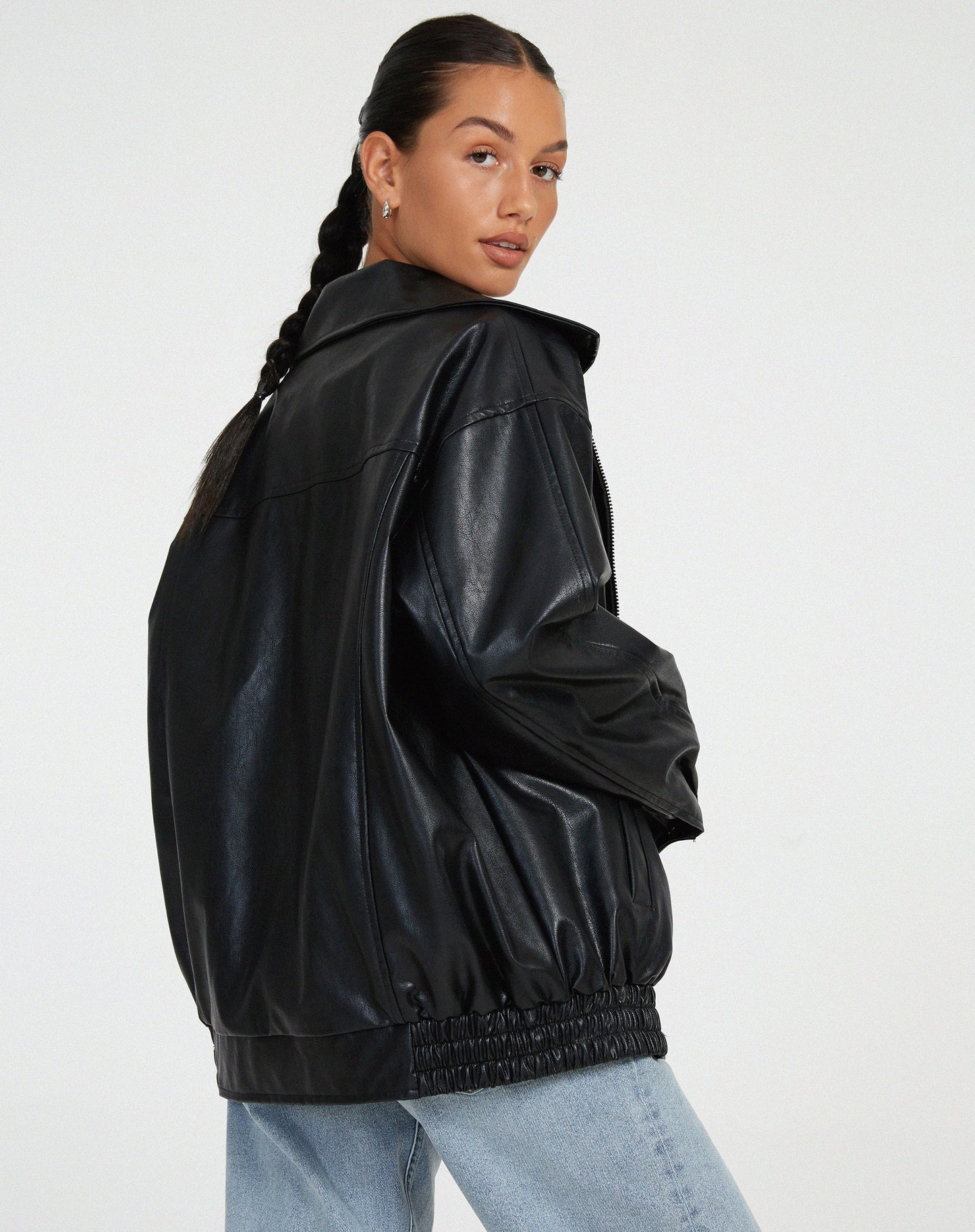 Rosalind | Women's Oversized Faux Leather Bomber Jacket