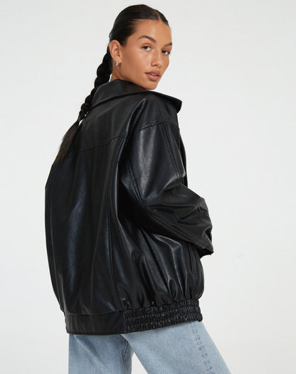 Rosalind | Women's Oversized Faux Leather Bomber Jacket