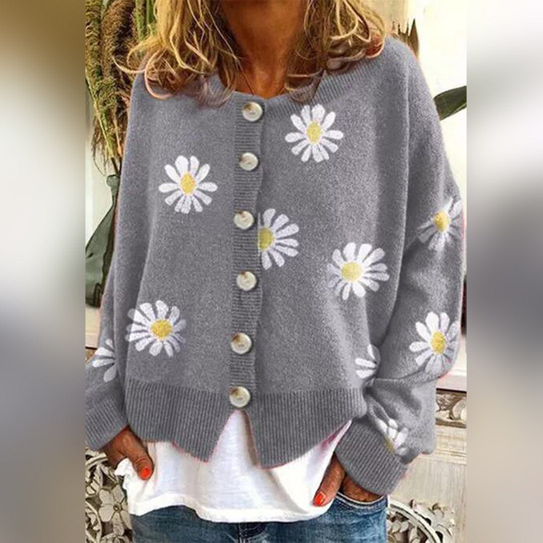 Rosivelle | Women's Floral Knit Button-Up Cardigan