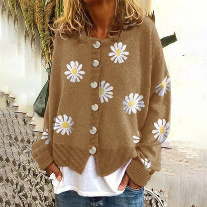 Rosivelle | Women's Floral Knit Button-Up Cardigan