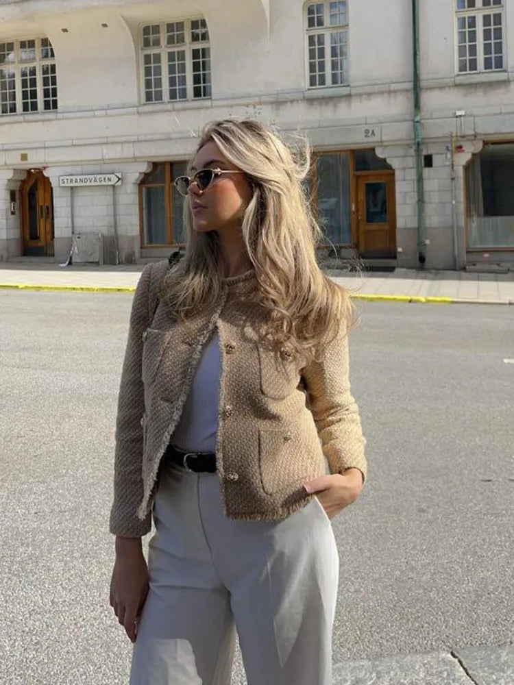 Rosaria | Women's Tweed Cropped Button-Front Blazer Jacket