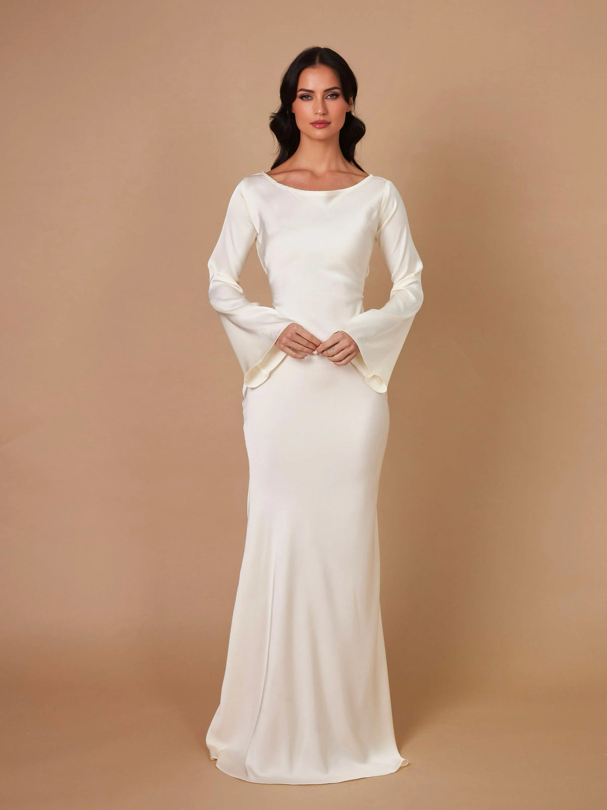 Ariadne | Women's Long Sleeve Satin Flowing Maxi Dress