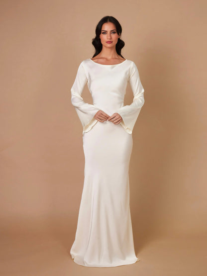 Ariadne | Women's Long Sleeve Satin Flowing Maxi Dress