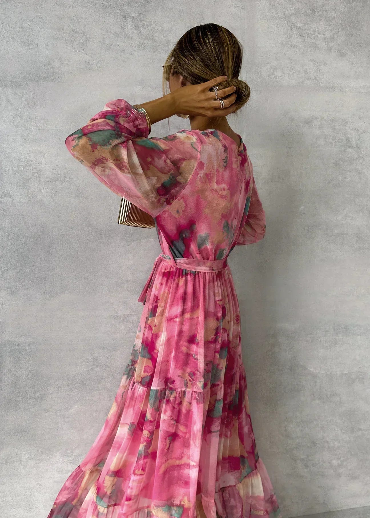Freya | Women's Boho Pleated Floral Maxi Dress Long Sleeve