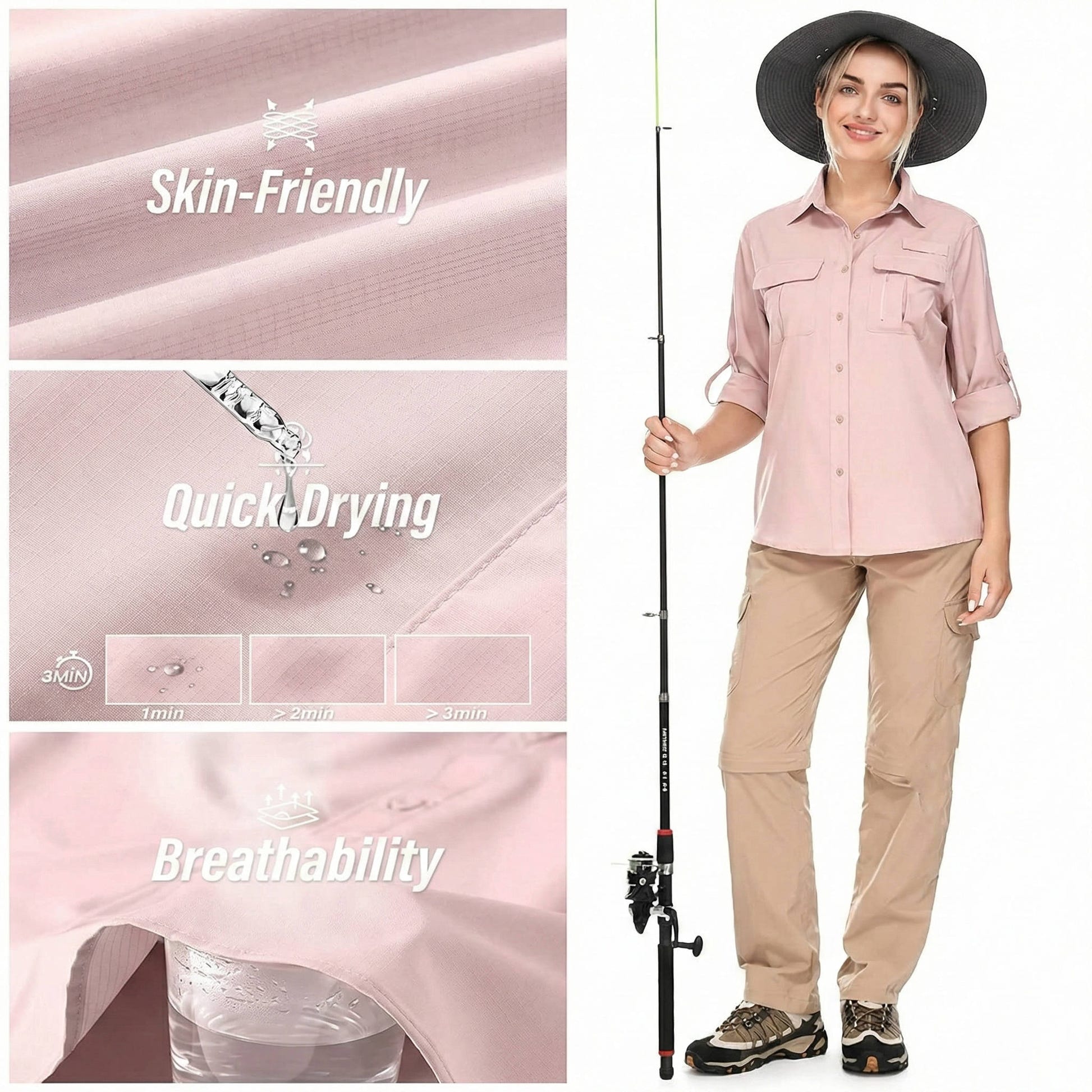 Trek | Women's Long Sleeve Roll-Up Button Down Safari Hiking Shirt