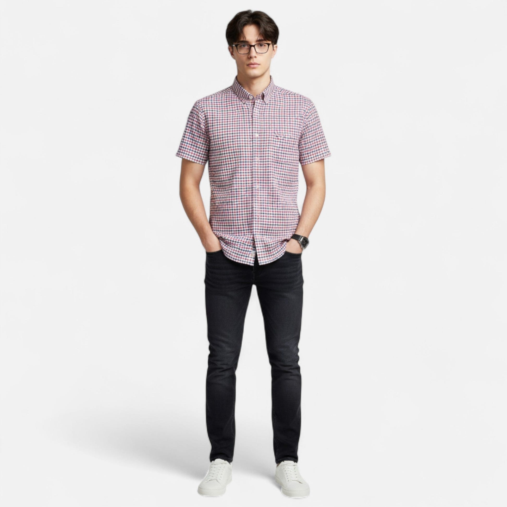Montgomery | Men's Plaid Cotton Blend Short Sleeve Button Down Shirt