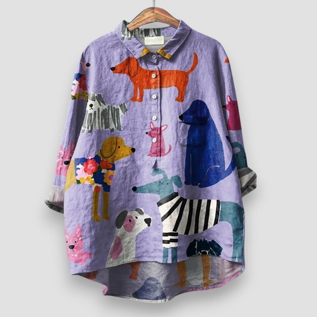 Geraldine | Women's Dog Print Oversized Button Down Collared Shirt