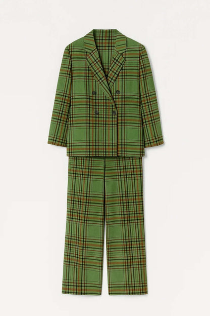 Marlowessa | Women's Checked Double-Breasted Straight-Leg Suit