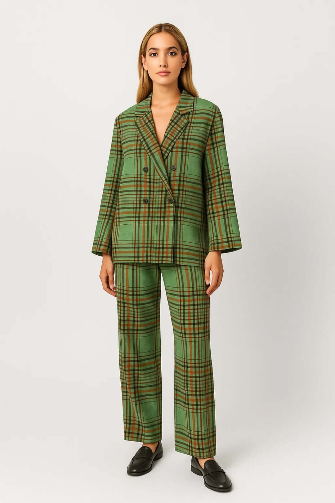 Marlowessa | Women's Checked Double-Breasted Straight-Leg Suit