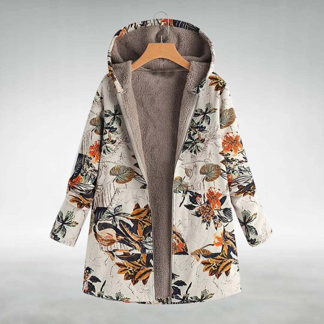 Elara - Women's Floral Fleece Lined Hooded Winter Jacket