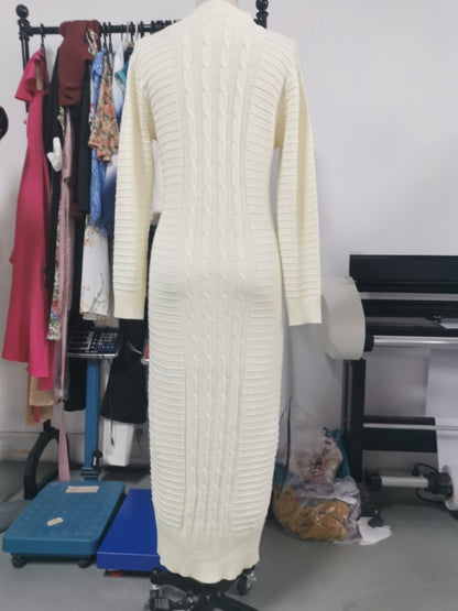 Linnette | Women's Cable Knit Bodycon Long Sleeve Maxi Dress