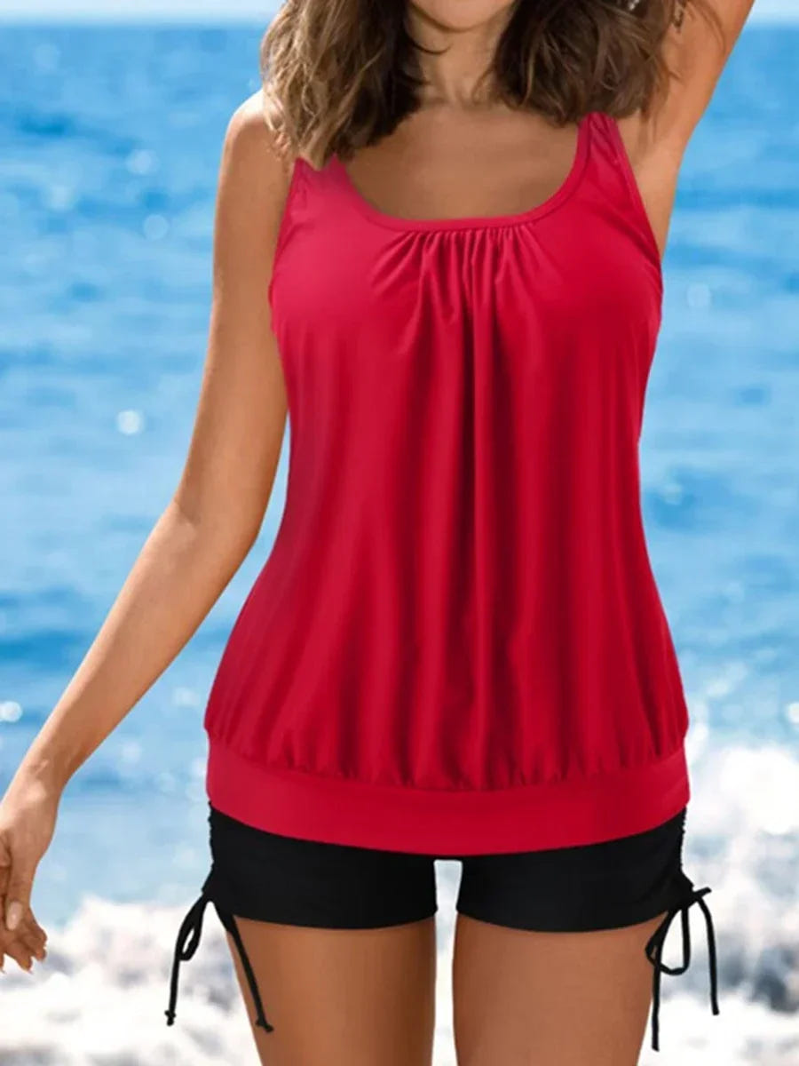 Harper | Women's Tankini Set Blouson Scoop Neck Floral Shorts Drawstring